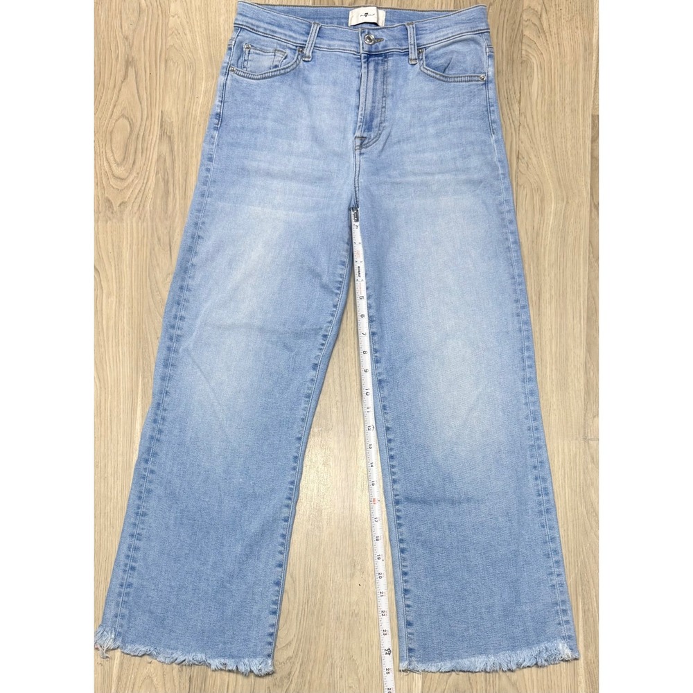 7 For All Mankind Cropped Alexa Wide Leg Jeans Light Wash Raw Hem Size 28